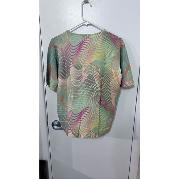 Paolo Zodesco Women's Wavy Pattern Short Sleeve Multicolor Casual Tee Size L - Picture 6 of 11